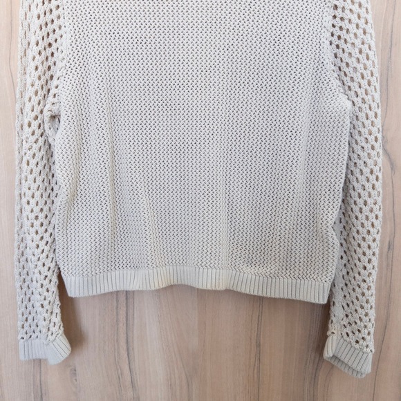 J. Crew Womens Crochet Knit Sweater Top Sz L Cream Long Sleeve Minimalist Preppy - Picture 5 of 8